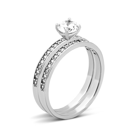 Серебряное двойное кольцо с фианитами (SZDR00448)