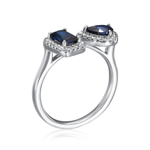 Серебряное кольцо с сапфиром и фианитами TR-552-BL-7-S-R/12/21221