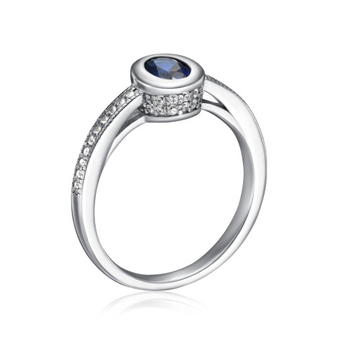Серебряное кольцо с сапфиром и фианитами TR-558-BL-7-S-R/12/11690