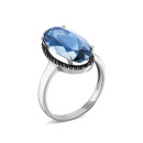 Серебряное кольцо с кварцем London blue и фианитами (1560ч/1р-QLB)