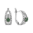 Серебряные серги с изумрудом и фианитами (275/смарсб/з/род)