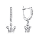 Серебряные серьги-подвески Корона c фианитами  2E27332-E/12/1