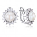 Серебряные серьги с жемчугом и фианитами (40819/12/1/3836)