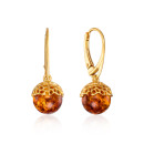 Серебряные позолоченные серьги с янтарём (AuE165C-E/20/2787)