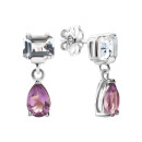 Серебряные серьги-подвески с топазом и аметистом (с1301Rh)