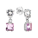 Серебряные серьги-подвески с топазом и аметистом (с1303Rh)