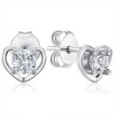 Серебряные серьги-пуссеты Сердце с фианитом (SE01437-E/12/1)