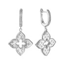 Серебряные серьги-подвески Клевер с фианитами (E38339-W)