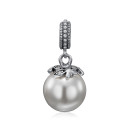 Серебряная подвеска-шарм с фианитами и жемчугом (HSD-249-D-P/12/2006)