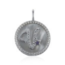 Серебряная подвеска Буква "V" с перламутром и фианитами (MP14291A-P/12/4490)