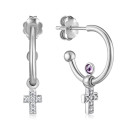 Серебряные пусеты Крестики с  фианитами  ORT_9099-E/12/1509