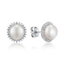 Серебряные серьги с жемчугом и фианитами  SE00304-E/12/4926