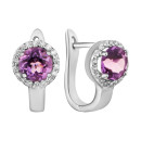 Серебряные серьги с аметистом и фианитами (SE18024 с ам)