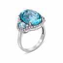 Серебряное кольцо с голубым кварцем и фианитами (1628/9р)