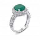 Серебряное кольцо с зеленым агатом и фианитами (1583/9р)
