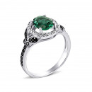 Серебряное кольцо с зеленым кварцем и фианитами (1518/1р-QGR)