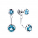 Серебряные пуссеты с кварцем London blue 2 в 1 (2398/1р-QLB)