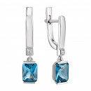Серебряные серьги-подвески с кварцем London blue и фианитами (2368/1р-QLB)