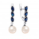 Серебряные серьги-подвески с сапфирами и жемчугом (2062/1р-PWTHS)