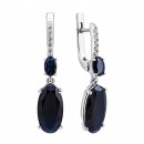 Серебряные серьги-подвески с сапфиром и фианитами (2991/9р-NSPH)