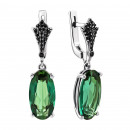 Серебряные серьги-подвески с зеленым кварцем и фианитами (2169/1р-QGR)