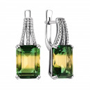 Серебряные серьги с кварцем green yellow и фианитами (2279/1р-QGRYE)