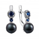 Серебряные серьги с сапфирами, жемчугом и фианитами (2041/1р-PBLHS)