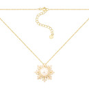 Серебряное позолоченное колье с жемчугом и фианитами (SN01235-GD)