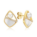 Серебряные пусеты с жемчугом, фианитами и перламутром TE-3264-GOLD-E/20/21216