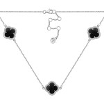 Серебряное колье Клевер с ониксом и фианитами (6317ch)