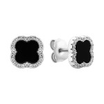 Серебряные серьги-пуссеты с ониксом и фианитами (SE30891-BW)