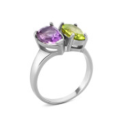 Серебряное кольцо с перидотом и аметистом (к1309Rh)