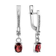 Серебряные серьги с фианитами и гранатом (с1272грRh)