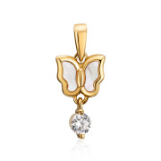 Серебряная позолоченная подвеска Бабочка с перламутром и фианитом (HJP-842-GOLD-P/20/4510)