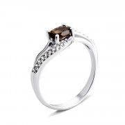 Серебряное кольцо с дымчатым кварцем и фианитами (1489/1р-QSMK)