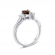 Серебряное кольцо с дымчатым кварцем и фианитами (Тд0057/раух-R)