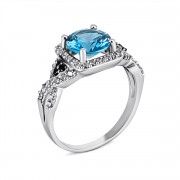 Серебряное кольцо с кварцем London blue и фианитами (1554чб/1р-QLB)