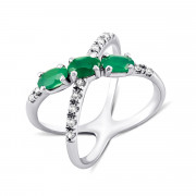 Серебряное кольцо с зеленым агатом и фианитами (1398/1р-GRAG)