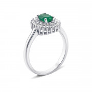 Серебряное кольцо с зеленым агатом и фианитами (Тд0050/агат-R)