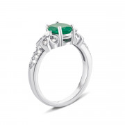 Серебряное кольцо с зеленым агатом и фианитами (Тд0063/агат-R)