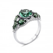 Серебряное кольцо с зеленым кварцем и фианитами (1188/1р-QGR)