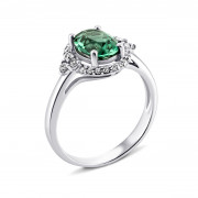 Серебряное кольцо с зеленым кварцем и фианитами (1504/1р-QGR)