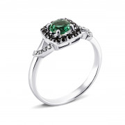 Серебряное кольцо с зеленым кварцем и фианитами (1563/1р-QGR)