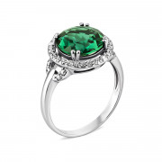 Серебряное кольцо с зеленым кварцем и фианитами (1590/1р-QGR)