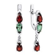 Серебряные серьги-подвески с гранатом и зеленым кварцем (2929/9р-GARNQG)