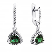 Серебряные серьги-подвески с зеленым кварцем и фианитами (2137/1р-QGR)