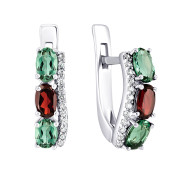 Серебряные серьги с гранатом и зеленым кварцем и фианитами (2986/9р-GARNQG)