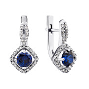 Серебряные серьги с сапфиром и фианитами (2095/1р-HSPH)