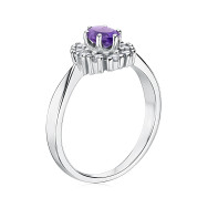 Серебряное кольцо с аметистом и фианитами 00844/12/1/5903
