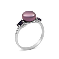 Серебряное кольцо с жемчугом и гидротермальным сапфиром (1484ч/1р-PBLHS)